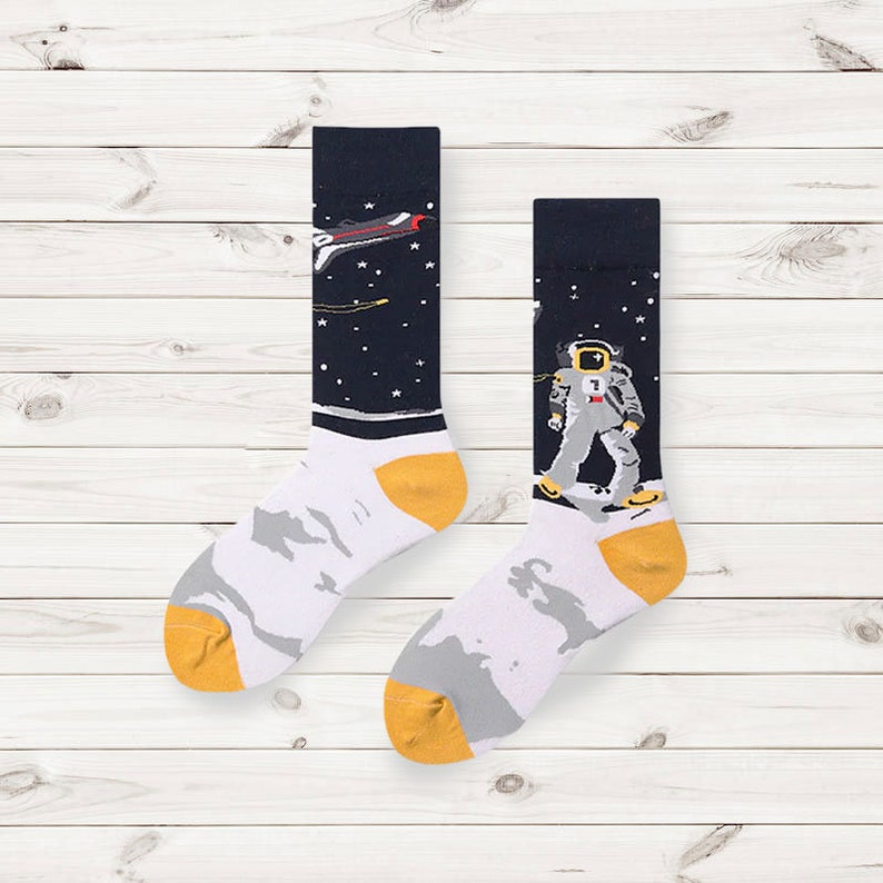 Funny Socks for Men Fun Mens Dress Socks Spaceman Socks Etsy