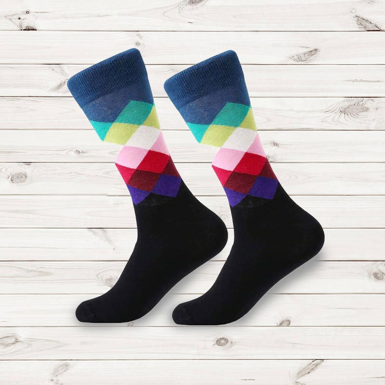 Mens Socks Fun Mens Dress Socks Diamond Pattern Socks Groomsmen Socks