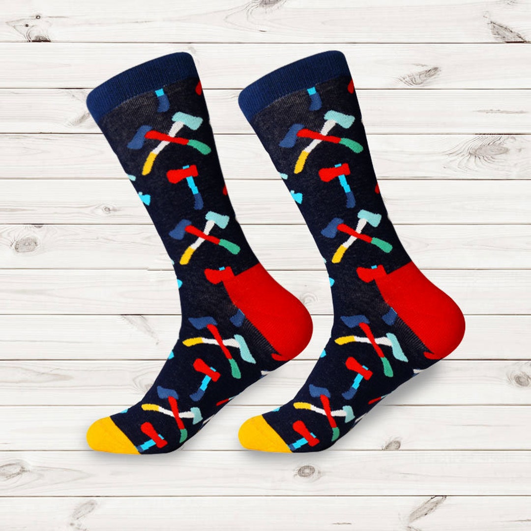 Socks for Men Cotton Fun Mens Dress Socks Colorful Axes Etsy