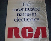 RCA quot The most trusted name in electronics quot silk banner wall sales dealer display sign man cave audiophile advertising MCM art deco 1960 39 s