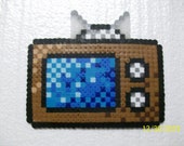 Perler Bead Art Vintage vacuum tube CRT TV with rabbit ears, wall plaque hanging, coffee table coaster display, retro geek audiophile deco