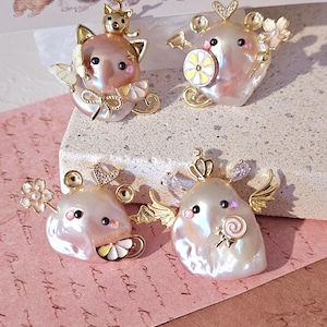 Little Fairy Baroque Pearl Necklace Pendant | Large Freshwater Pearl | Handmade Jewelry | Kitty Collection | Animal Love | Cat Mom Fashion