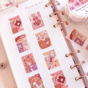 Nastro Washi con timbro per dolci di San Valentino - Cafe Bear Food Love Post Mail Deco - Diario estetico coreano di cancelleria giapponese Bujo Planner Toploader
