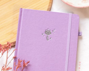 Purple Lavender A5 Bullet Journal with Cat Windchime – Silver Foil, 180GSM Dot Grid Planner