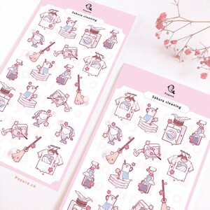 Foglio adesivo per pulizia Sakura, lavanderia, vestiti, piatti, faccende domestiche, decorazione, lavoro scolastico, casa 2025, diario giapponese coreano con fiori di ciliegio carini
