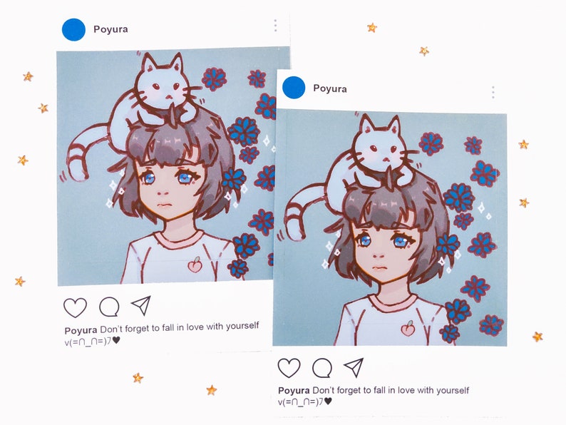 Japanese Anime Cat Girl Aesthetic Sticker Pack Kawaii Cute Comics Manga Character Art Drawing Illustration Bullet Journal Planner Decor