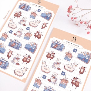 Otter Seagull Sticker Sheet, Summer Sea Beach Pool Water Duck Floaty, Cake Tea Cafe Food Polco Deco, Photocard Kpop Journal Planner Penpal