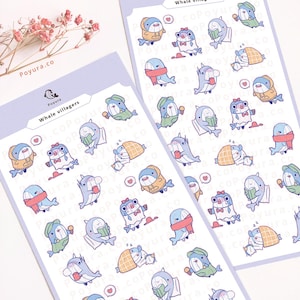 Feuille d'autocollants Villageois Baleiniers, Autocollants Déco Emotes Village Animaux Marins Mignons, Journal Photocard Kpop Polco, Mini Remplisseur Penpal Bujo Planner