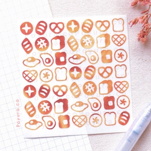 Feuille d'autocollants décoratifs pour pain - Autocollants pour journal photo Kpop Polco - Mini-autocollants pour pain, baguette et nourriture pour café - Autocollants pour planificateur Penpal Bujo