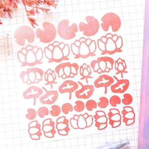 Lotusblume Deko Sticker Sheet - Kpop Polco Fotokarten Journal Toploader - Mini Füller Pflanzenblatt Seerosenblatt Sticker - Penpal Bujo Planner