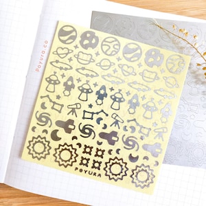Space Gold Silver Foil Sticker Sheet, Astronaut Alien Planet Deco, Galaxy Star Moon Sun Sparkle, Kpop Polco Photocard Journal Bujo Planner