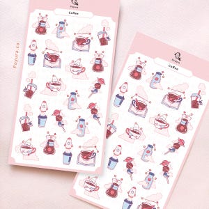 Hoja de pegatinas de café, linda bebida de café estética, Galaxy Star Rocket Space Planet, Polco Deco Photocard Korean Kpop Journal Bujo Planner