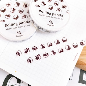 Nastro washi panda, carino animale asiatico cinese decorativo, washi sottile estetico da 8 mm, diario bujo planner penpal, Giappone coreano Kpop Polco Toploader