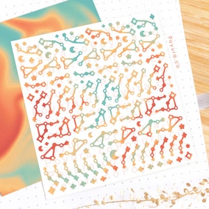 Foglio di adesivi decorativi Constellation, Stella cadente scintillante, Sole, Spazio, Galassia, Kpop Polco Photocard Journal Bujo Planner Filler, Lamina d'oro e argento