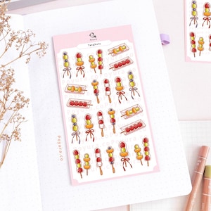 Feuille d’autocollants Tanghulu, autocollant Dango Snack confit, fruit orange raisin fraise, Kpop Polco Deco Journal Planner Photocard Penpal Bujo