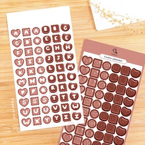 Hoja de pegatinas de letras de galletas de chocolate, lindo alfabeto de dulces de bocadillos de comida de galletas, tarjeta fotográfica Polco Deco Toploader Korean Kpop Journal Planner