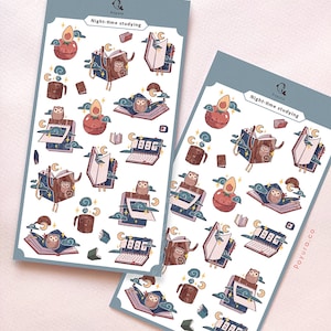 Foglio di adesivi per lo studio notturno, Gufo della foresta, Diario di lettura di libri, Cancelleria per scrivania scolastica, Notebook coreano Kpop Polco Deco Planner