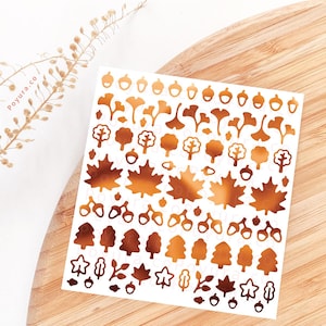 Fall Foliage Gold Silver Foil Sticker Sheet, Autumn Ginkgo Maple Leaf Acorn Tree Mini Deco, Kpop Polco Photocard Toploader Journal Planner