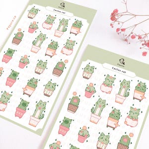 Kaktus Katze Sticker Sheet, Süßes Haus Pflanzen Eltern Blume Floral Kätzchen Tier, Kpop Polco Toploader Fotokarte Journal Penpal Bujo Planer