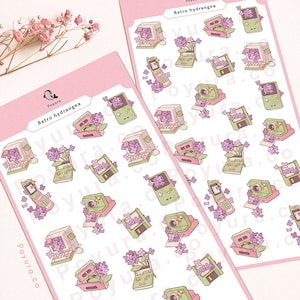 Feuille d’autocollants d’hortensia rétro - Spring Valentine Flower Deco - Console de jeu PC Tech - Polco Photocard Toploader Korean Journal Bujo Planner