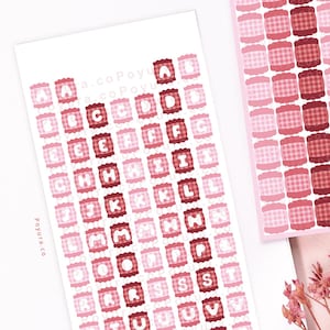 Feuille d’autocollants de lettre de bonbons aux fraises, bonbons de collation de nourriture de café d’anniversaire, alphabet ABC Journal Bujo Planner, carte photo Polco Deco Toploader
