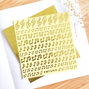 Feuille d'autocollants notes de musique dorés et argentés, mini-autocollants décoratifs pour playlist de chansons d'instruments, carte photo Kpop Polco, agenda de correspondance