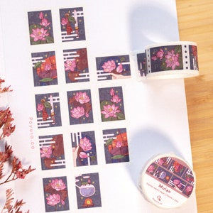 Lotus Flower Stamp Washi Tape, Oriental Asian Chinese Cloud Deco, Esthétique Water Lily Floral, Cute Bujo Journal Planner Japon Papeterie
