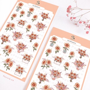 Sonnenblumen Stickerbogen, Frühling Sommer Blumenstrauß, Blumenfeld Cottagecore Garten, Kpop Polco Deco Journal Planer Briefpapier