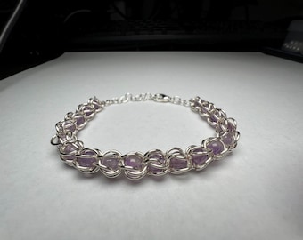 Amethyst Captured Bead Bracelet Sterling Silver Plated - Amethyst Bracelet Jewelry Accessories Purple Amethyst Gemstone Cleansing Crystal