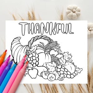 Thankful Cornucopia Printable and Digital Coloring Placemat