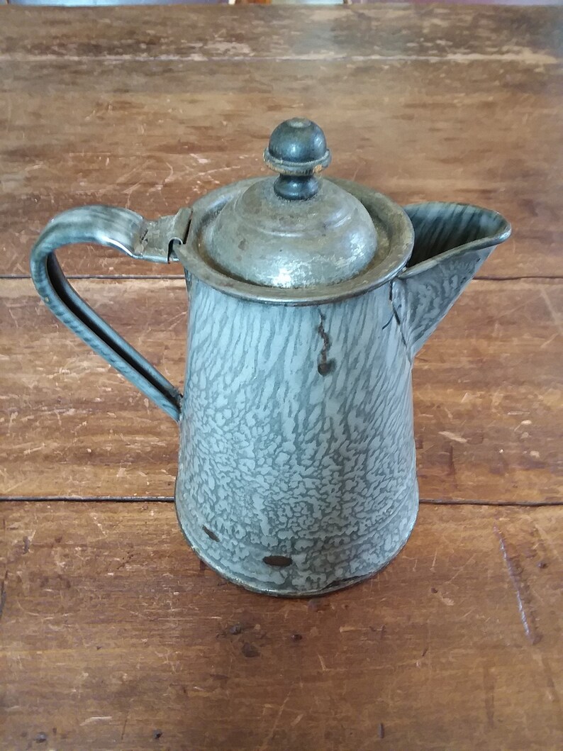 Antique Gray Granite Coffee Pot Primitive Farmhouse Decor Etsy
