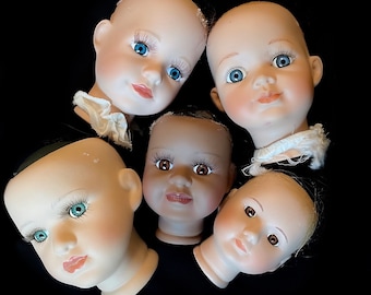 5 porcelain doll heads RANDOM LOT