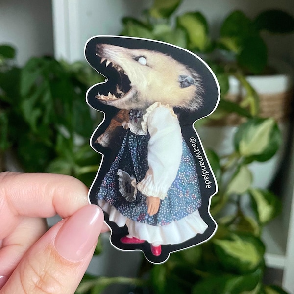 STICKER angry little opossum | oddity sticker | weird taxidermy | oddities | waterproof | weird | doll | funny