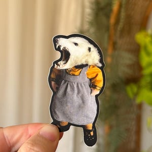 STICKER angry opossum | oddity sticker | weird taxidermy | oddities | waterproof | weird | doll | funny