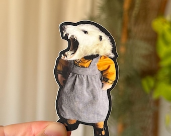 STICKER angry opossum | oddity sticker | weird taxidermy | oddities | waterproof | weird | doll | funny
