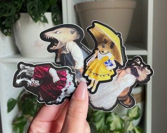 sticker BUNDLE of 4 | praying raccoon | angry opossum | oddity | raccoon sticker | oddities | waterproof sticker | weird stickers | funny