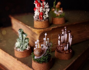 Miniature Forest World Under Glass: OOAK Mushroom Figurine