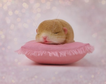 Handmade Sleeping Fat-Tailed Gerbil Figurine: OOAK Polymer Clay Art