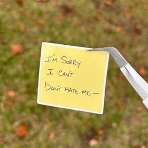 I'm sorry I can't don't hate me post-it sticky note: sticker or magnet
