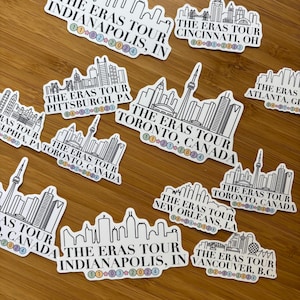 Eras Tour Skyline Sticker/Magnet | Custom Date City | Concert Gift for Fan and Music lover | Durable Water Resistant | Laminated Holographic
