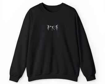 Embroidered Spooky Skeletons Sweatshirt: Halloween Crewneck, Custom Colors (Black, Beige, Green, Gray, Blue)