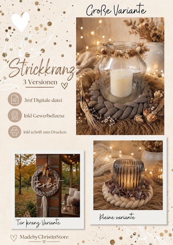 Strickkranz/ 3 Versionen 3mf/ digitale datei / herbst / scandi