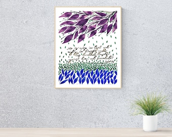 ヨブ記 9:4 聖書アートプリント、植物水彩画、母の日ギフト（デジタルダウンロード）