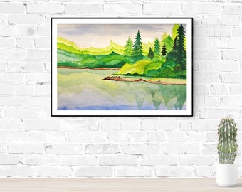水彩風景画アートプリント：自然壁アート（デジタルダウンロード）