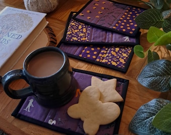 Mug Rug | Quilted Mug Rug | Purple Halloween Mug Rug | Large Coaster | Fabric Coaster | Quilted Coaster