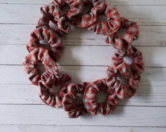 Plaid Scrunchies | Plaid Flannel Scrunchies | Gray and Orange Plaid Scrunchies | Hair Tie | Hair Accessories | 90s Hair Accessories