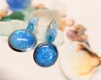 Sale, Lever back, Boho style, Drop earrings, Dangling earrings, jewelry, Everyday Earrings, Glass Beaded earrings, light Blue.