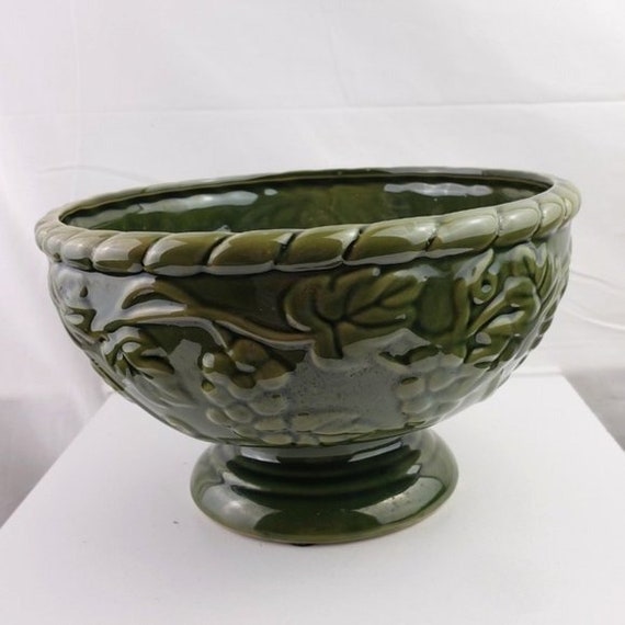 Hosley Potteries Green Footed Vase Planter Grapevine Etsy