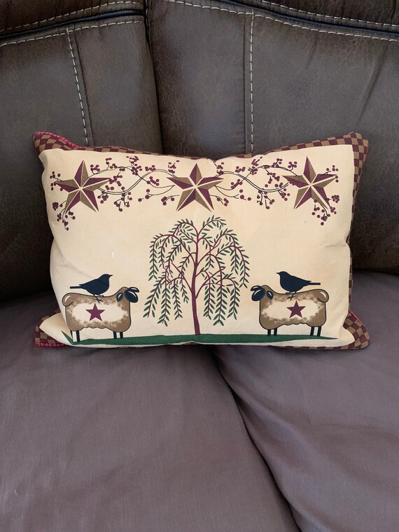 Primitive Pillow Country Sheep Stars Etsy