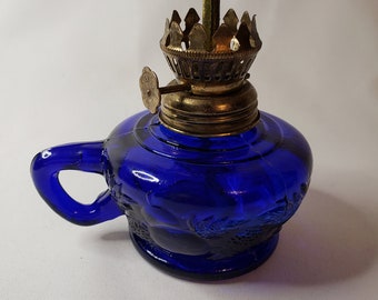 Vintage Miniature Lamp; Cobalt Blue Oil Lamp